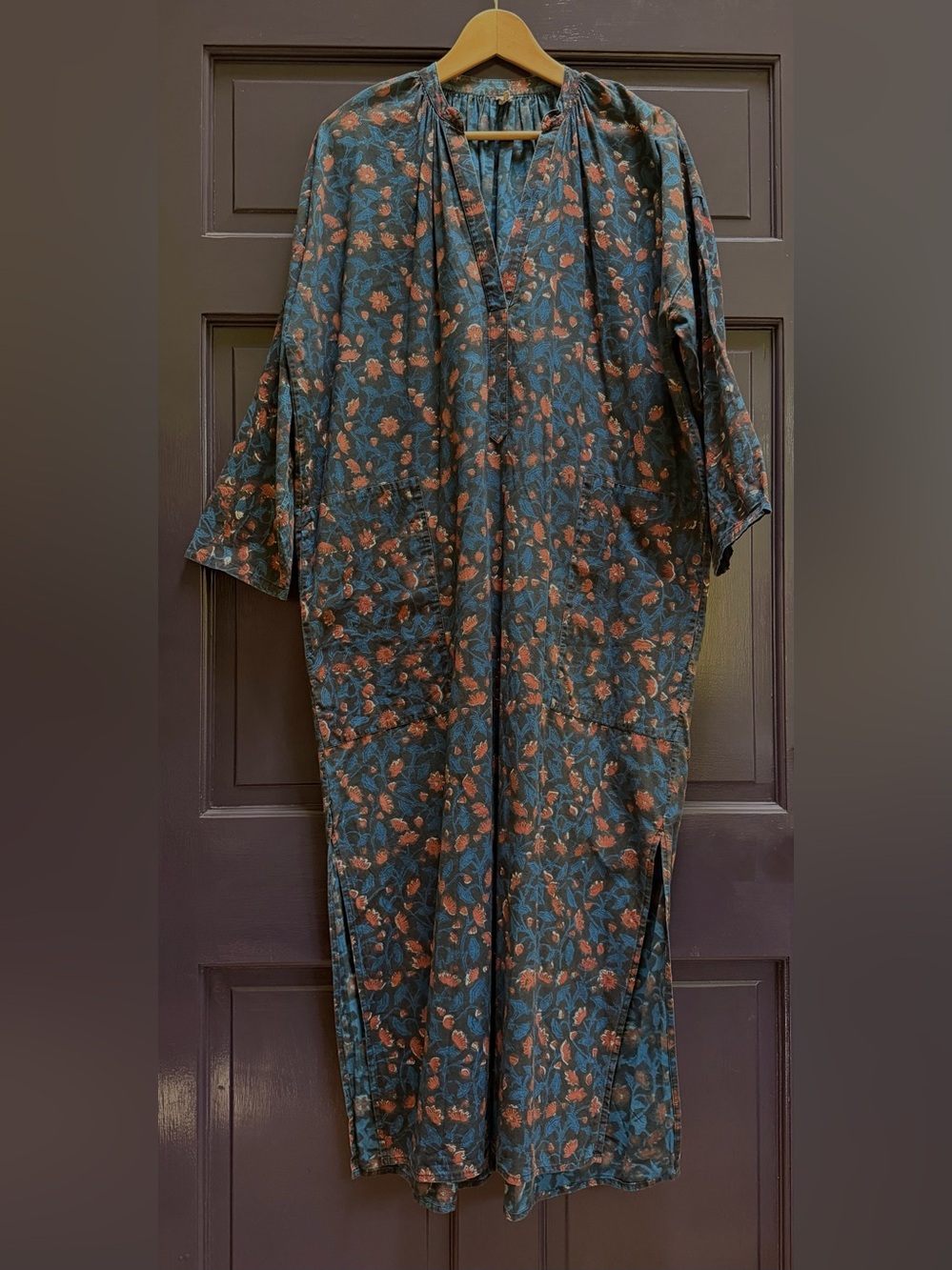 two new york Floral Dabu Pocket Caftan